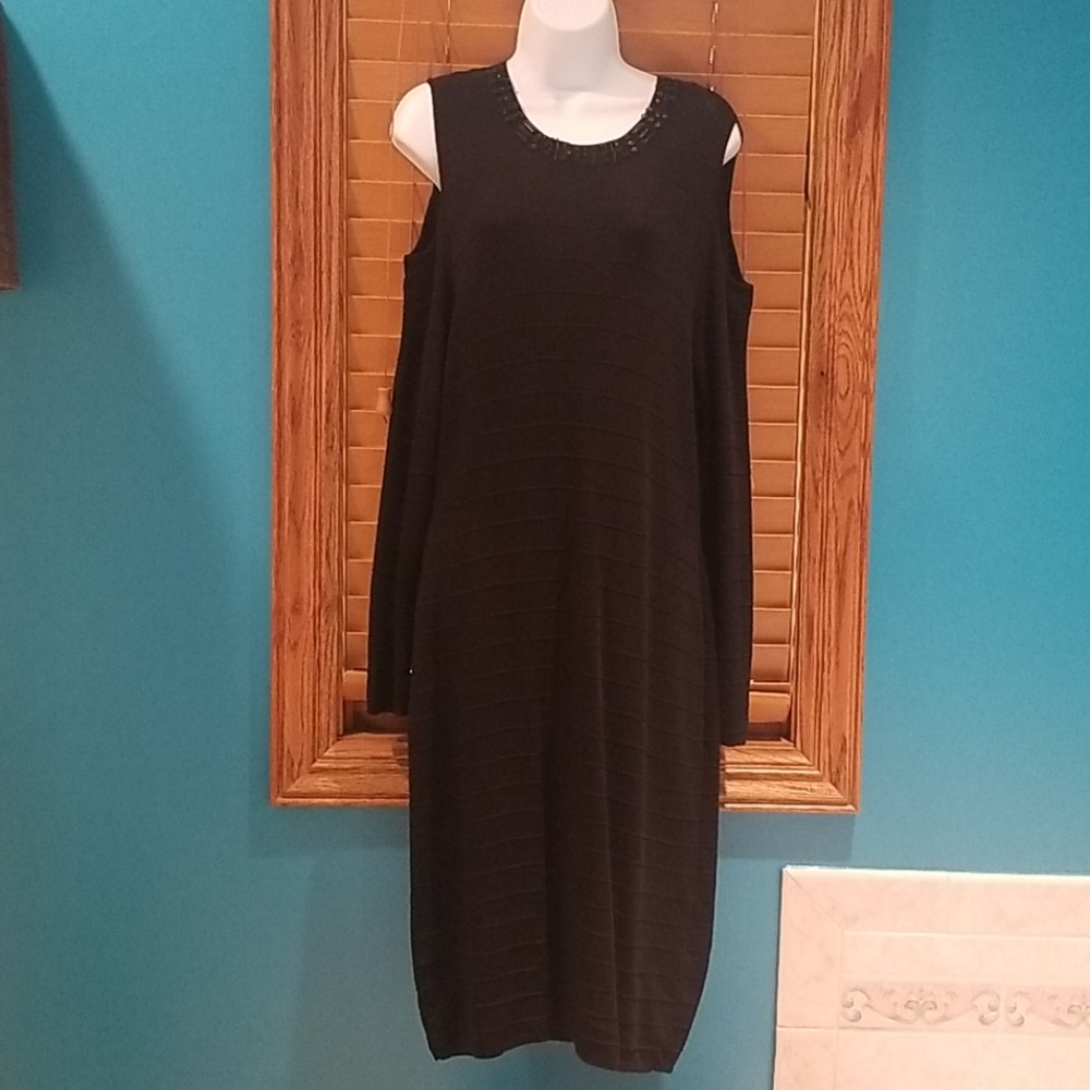 🔮 Beaded Black Cold Shoulder Dress